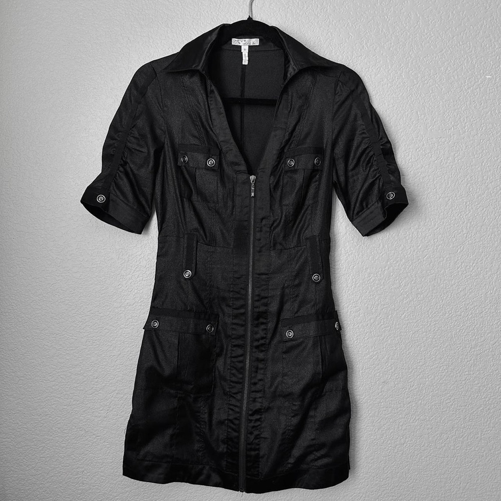 y2k Black Bodycon Zip Up Dress